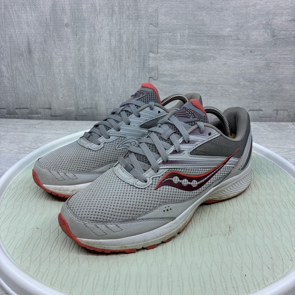 Saucony Cohesion 15 Running Shoes Women's 10 Gray Pink Mesh Athletic S10702-22